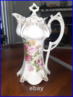 Antique R. S. Prussia Red Mark Chocolate Pot Mold 643 White Red Pink Roses Antique R. S. Prussia Red Mark Chocolate Pot Mold 643 White Red Pink Roses