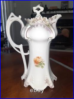 Antique R. S. Prussia Red Mark Chocolate Pot Mold 643 White Red Pink Roses Antique R. S. Prussia Red Mark Chocolate Pot Mold 643 White Red Pink Roses