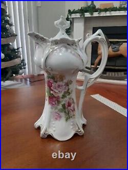 Antique R. S. Prussia Red Mark Chocolate Pot Mold 643 White Red Pink Roses Antique R. S. Prussia Red Mark Chocolate Pot Mold 643 White Red Pink Roses