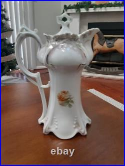 Antique R. S. Prussia Red Mark Chocolate Pot Mold 643 White Red Pink Roses Antique R. S. Prussia Red Mark Chocolate Pot Mold 643 White Red Pink Roses