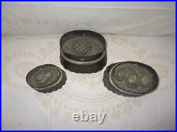 Antique RARE! Thistle, 3 Fruit & Pear Pudding Mold Tin Jelly Cake Food Set of 3