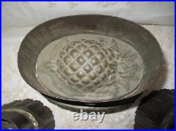 Antique RARE! Thistle, 3 Fruit & Pear Pudding Mold Tin Jelly Cake Food Set of 3