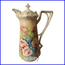 Antique RS Prussia Hot Chocolate Pot Yellow Gold Floral Large Tankard Unmarked