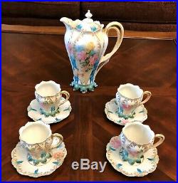 Antique RS Prussia Mold 627 Footed Chocolate Set with4 Cups & Saucers