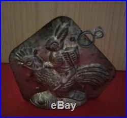 Antique Rabbit Bunny Ridding Rooster Chocolate Mold
