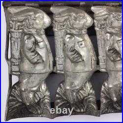 Antique Rabbit Chocolate Candy Mold Quadruple Easter Bunny with Basket Hinged