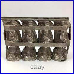 Antique Rabbit Chocolate Candy Mold Quadruple Easter Bunny with Basket Hinged