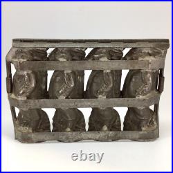Antique Rabbit Chocolate Candy Mold Quadruple Easter Bunny with Basket Hinged