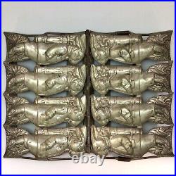 Antique Rabbit Chocolate Candy Mold Quadruple Easter Bunny with Basket Hinged Antique Rabbit Chocolate Candy Mold Quadruple Easter Bunny with Basket Hinged