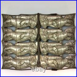 Antique Rabbit Chocolate Candy Mold Quadruple Easter Bunny with Basket Hinged
