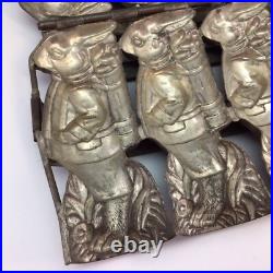 Antique Rabbit Chocolate Candy Mold Quadruple Easter Bunny with Basket Hinged