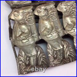 Antique Rabbit Chocolate Candy Mold Quadruple Easter Bunny with Basket Hinged Antique Rabbit Chocolate Candy Mold Quadruple Easter Bunny with Basket Hinged