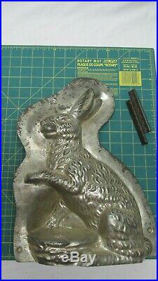 Antique Sitting Easter Rabbit Bunny with Basket Metal Chocolate Mold Large 14