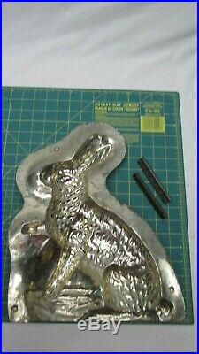Antique Sitting Easter Rabbit Bunny with Basket Metal Chocolate Mold Large 14
