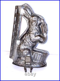 Antique Sitting Rabbit By Basket Chocolate Mold. Roller Opening. Old Patina