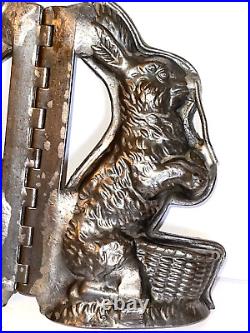Antique Sitting Rabbit By Basket Chocolate Mold. Roller Opening. Old Patina