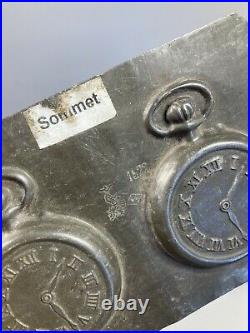 Antique Sommet 1934 Clock Shape Tin Candy Mold #1522