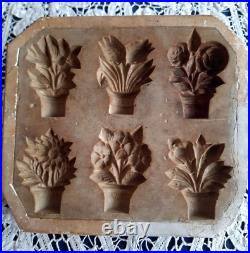 Antique Springerle Chocolate Marzipan Cookie Press Mold 6 FLOWERS GERMANY