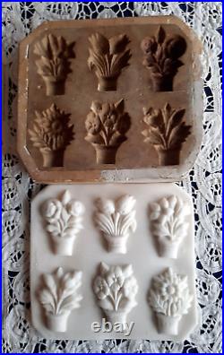Antique Springerle Chocolate Marzipan Cookie Press Mold 6 FLOWERS GERMANY