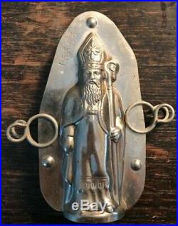 Antique St Nicholas Mould Mold Santa Claus Chocolate Candy Tin French Vintage