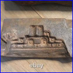 Antique Thomas Mills & Bro Cast Battleship Boat Candy Chocolate Mold #256 9x1.5