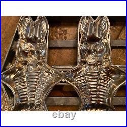 Antique Three Bunny in basket Chocolate Candy Mold Kitchen