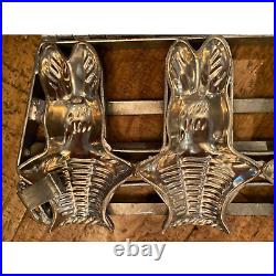 Antique Three Bunny in basket Chocolate Candy Mold Kitchen