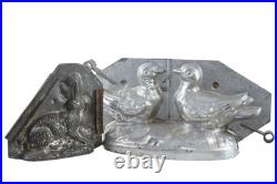 Antique Tin Chocolate molds 2 Turtle Doves and Rabbit