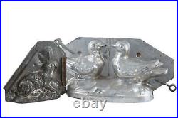 Antique Tin Chocolate molds 2 Turtle Doves and Rabbit