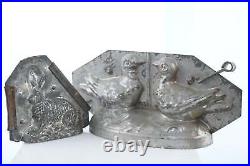 Antique Tin Chocolate molds 2 Turtle Doves and Rabbit