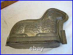 Antique Tin Metal Confectioner's Lamp Chocolate Mold Sheep Sitting Cake Candy