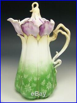 Antique Tulip Molding Flower Green Chocolate Pot