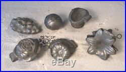Antique Victorian Pewter Hinged Ice Cream / Chocolate Molds Lot Of 6
