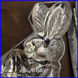 Antique / Vintage 11 inch Easter Bunny Rabbit Holding Egg Chocolate Mold