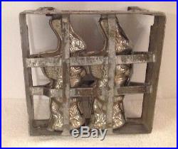 Antique Vintage 2 Chocolate Mold Bunny Rabbit Easter 10 1/4 Tall Hinged Candy