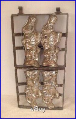 Antique Vintage 2 Chocolate Mold Bunny Rabbit Easter 10 1/4 Tall Hinged Candy