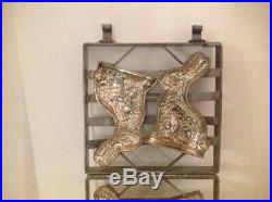 Antique Vintage 2 Chocolate Mold Bunny Rabbit Easter 8 1/4 Tall Hinged Candy