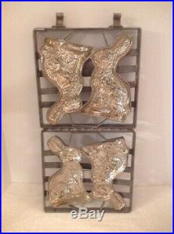 Antique Vintage 2 Chocolate Mold Bunny Rabbit Easter 9 Tall Hinged Candy