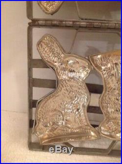 Antique Vintage 2 Chocolate Mold Bunny Rabbit Easter 9 Tall Hinged Candy