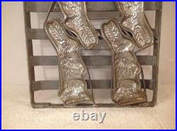 Antique Vintage 4 Chocolate Mold Bunny Rabbit Easter 6 1/4 Tall Hinged Candy