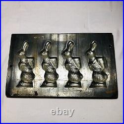 Antique Vintage Agathon Bunny Metal Chocolate Mold 4 Large Rabbits #1459