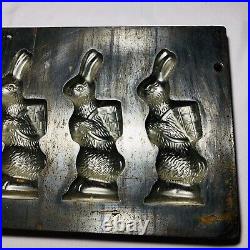 Antique Vintage Agathon Bunny Metal Chocolate Mold 4 Large Rabbits #1459