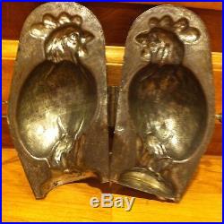 Antique Vintage Chocolate Candy Mold Rooster Chicken Hinged Rare Egg
