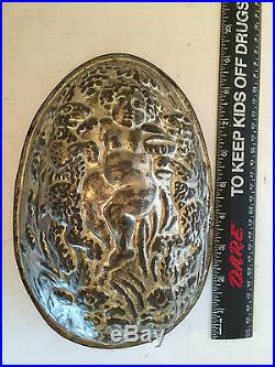 Antique Vintage Cupid Surrounded With Rabbits Egg Chocolate Mold. Rare Huge