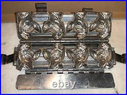 Antique Vintage Hinged Metal 4 Turkey Chocolate Candy Mold 7.5 Long