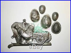 Antique Vintage Metal Chocolate Molds Chicken Rabbit Eggs Rooster Country Prim