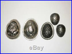 Antique Vintage Metal Chocolate Molds Chicken Rabbit Eggs Rooster Country Prim