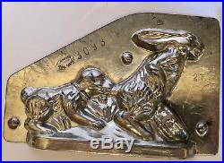 Antique Vintage PUPPY DOG GRABBING BUNNY RABBITS TAIL CHOCOLATE MOLD. Laurosch
