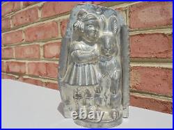 Antique Vintage Tin Metal Chocolate Mold Girl Lg Rabbit Anton Reiche #24221 7.5