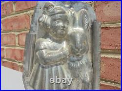 Antique Vintage Tin Metal Chocolate Mold Girl Lg Rabbit Anton Reiche #24221 7.5